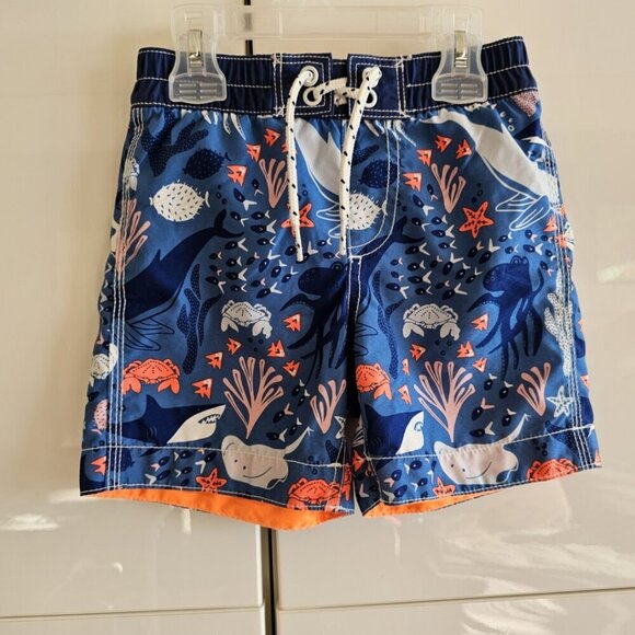 Gap Kids Boys Swim Blue/orange Shorts fish print Size 2 Years - Picture 1 of 9